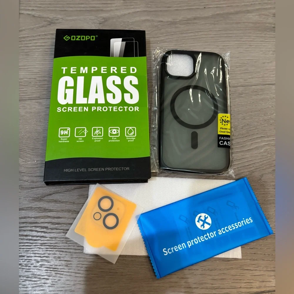 OZOPO Black Tempered Glass Screen Protector with Case for iPhone 15